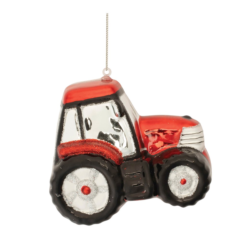 Glittered Glass Tractor Ornament (Set of 6)