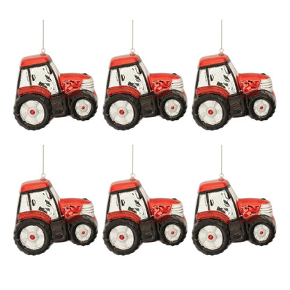 Glittered Glass Tractor Ornament (Set of 6)