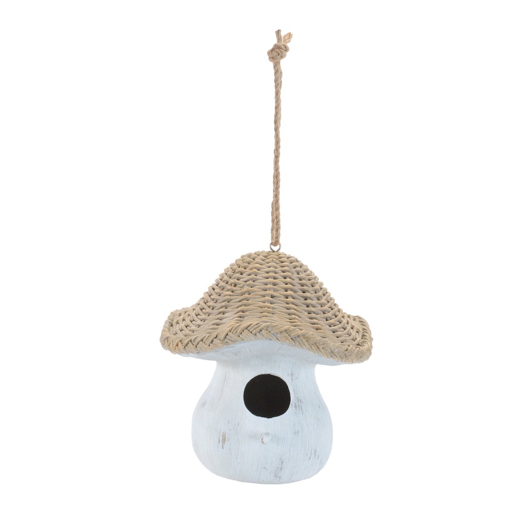 Mushroom Birdhouse with Wicker Design 8"H