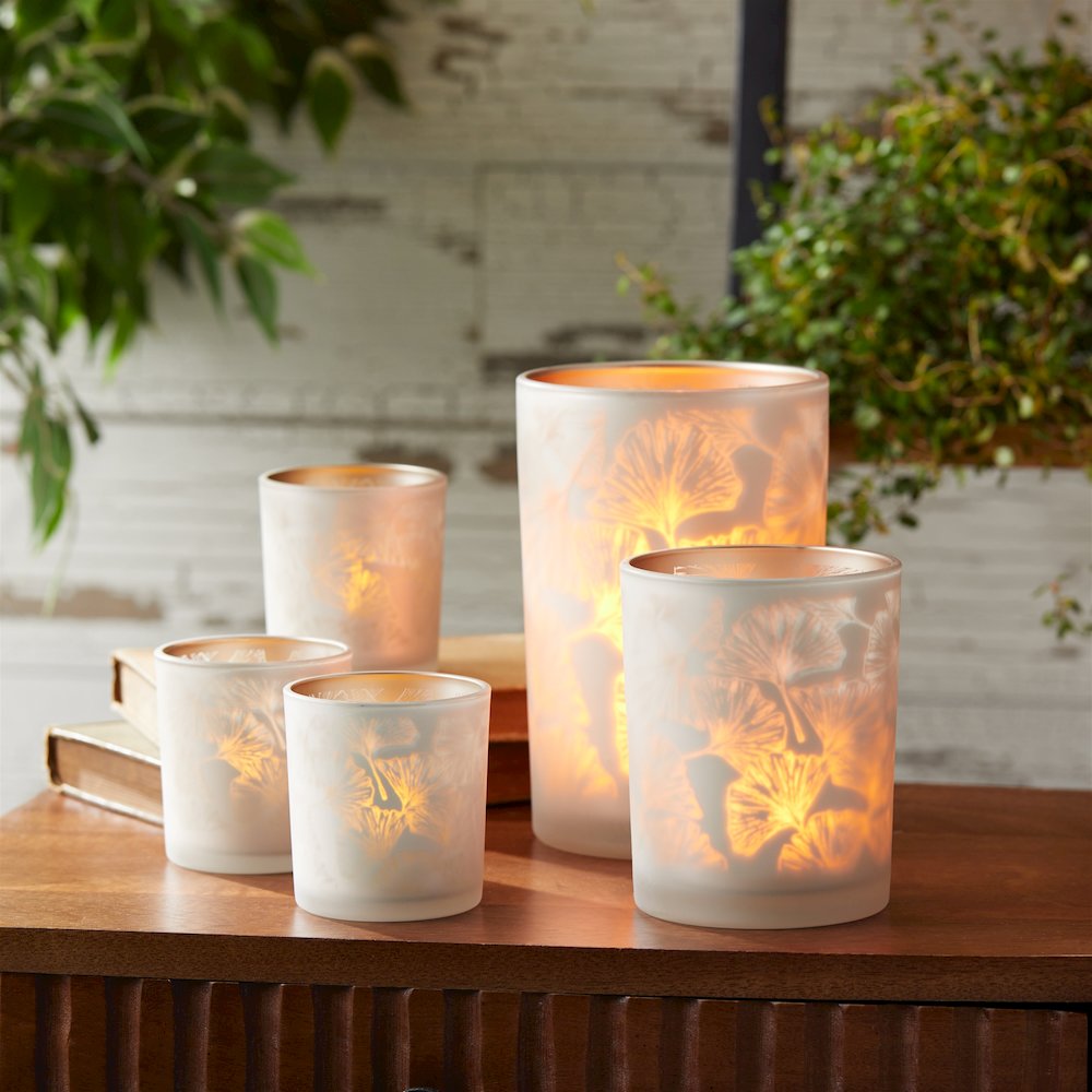 Set of 3 Silver & Gold Glass Votive Candle Holders