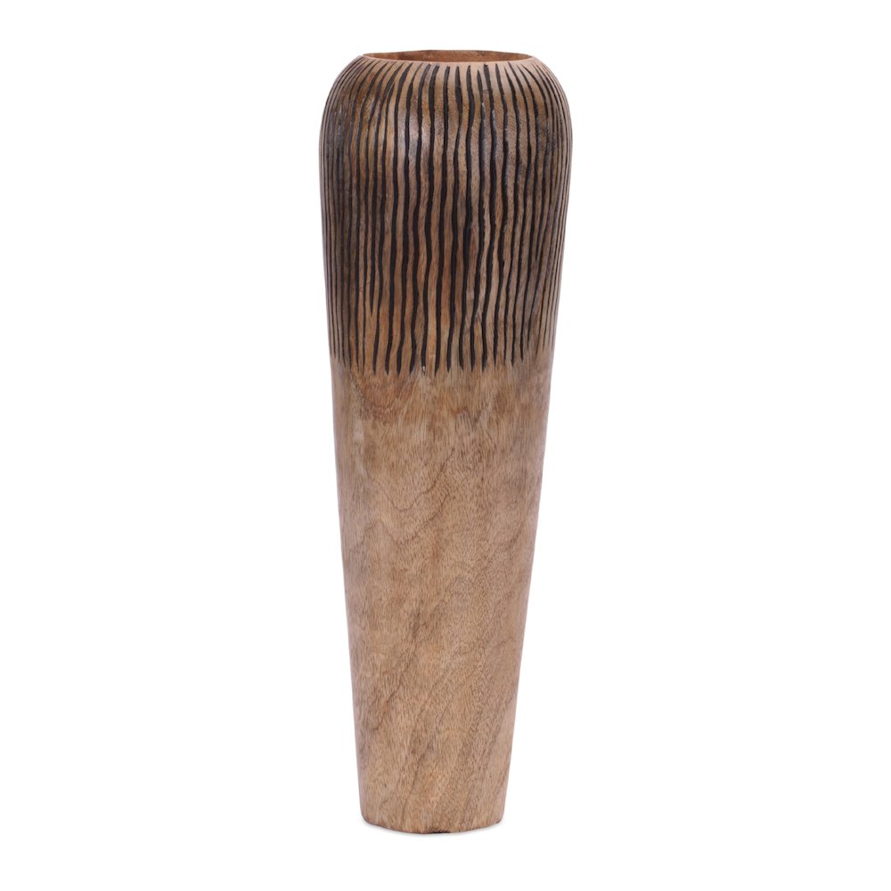 Carved Mango Wood Vase 18"H