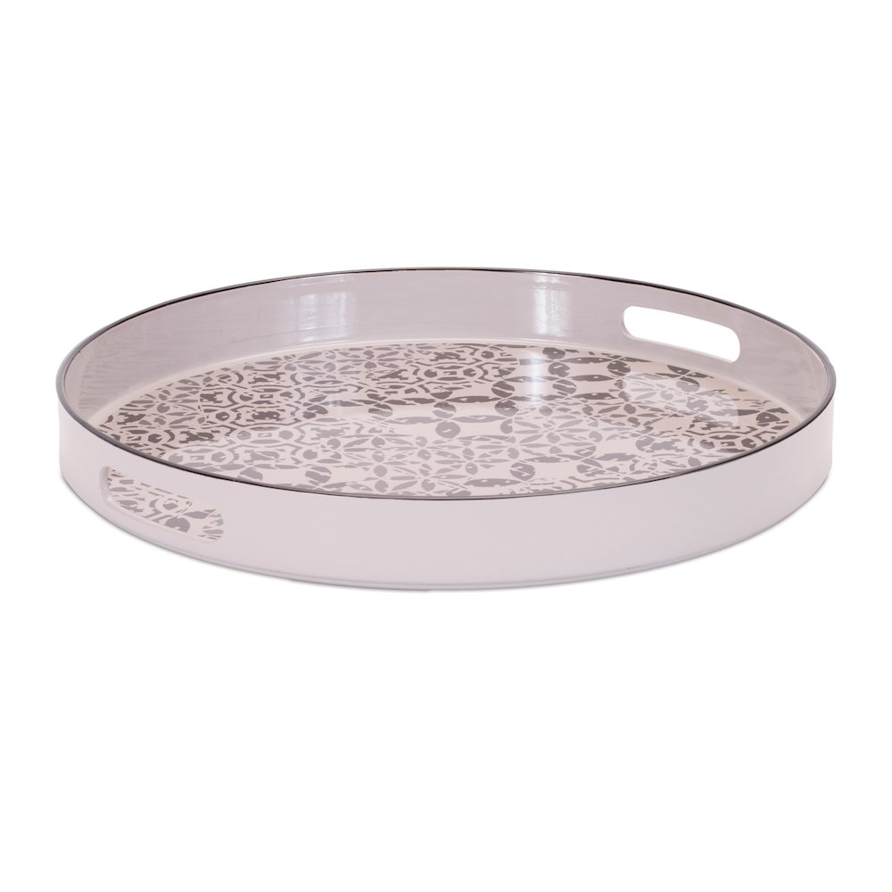 Round Ornate Geometric Print Tray 17.5"D
