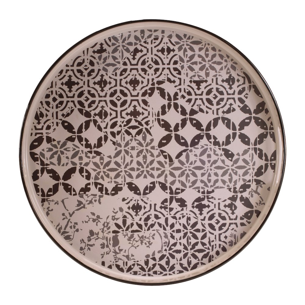 Round Ornate Geometric Print Tray 17.5"D