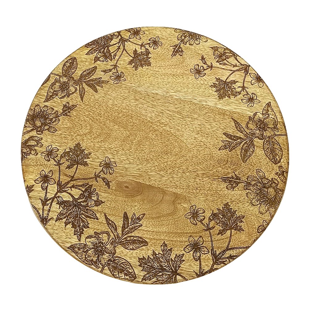 Floral Etched Mango Wood Tray