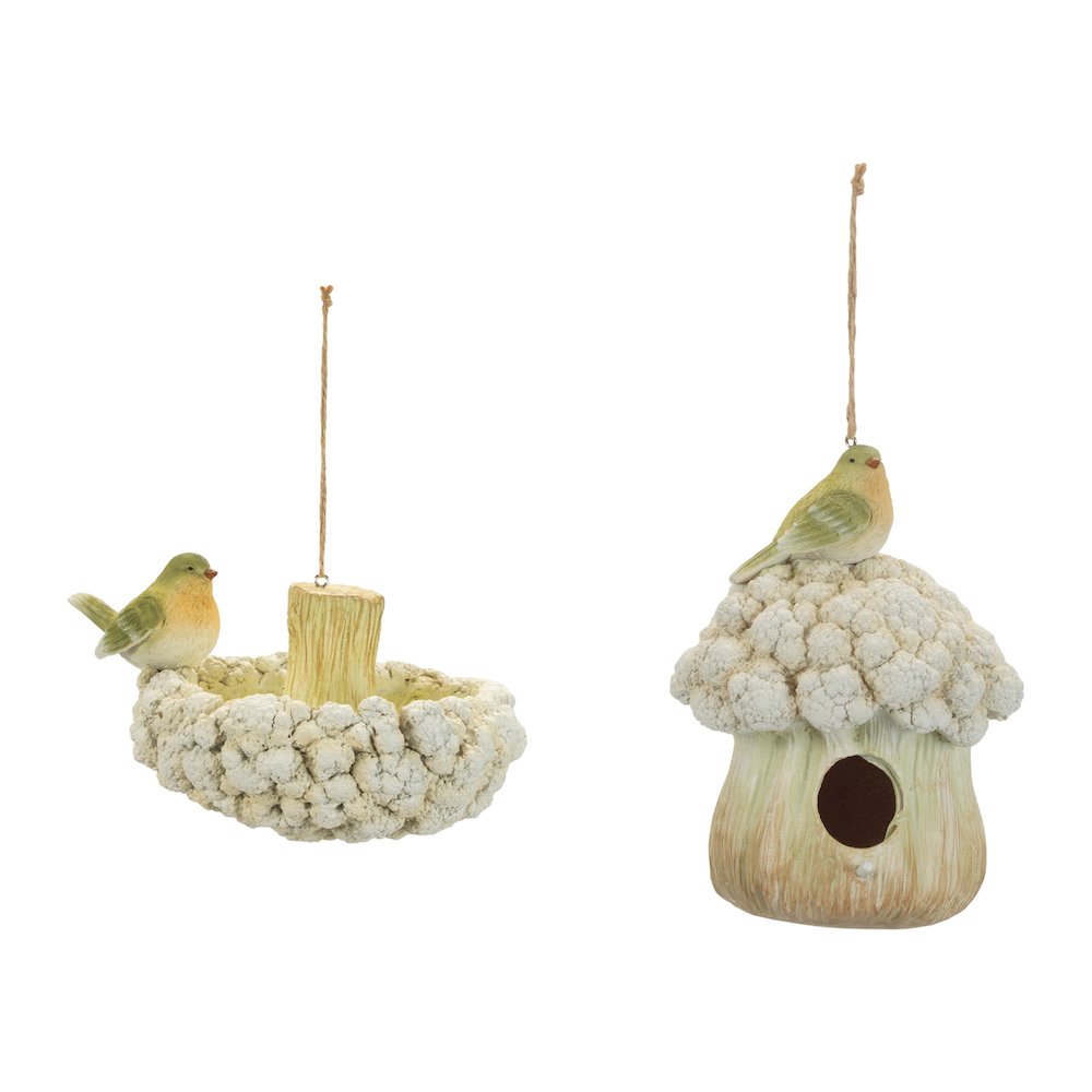 Cauliflower Birdhouse and Hanging Birdbath (Set of 2)