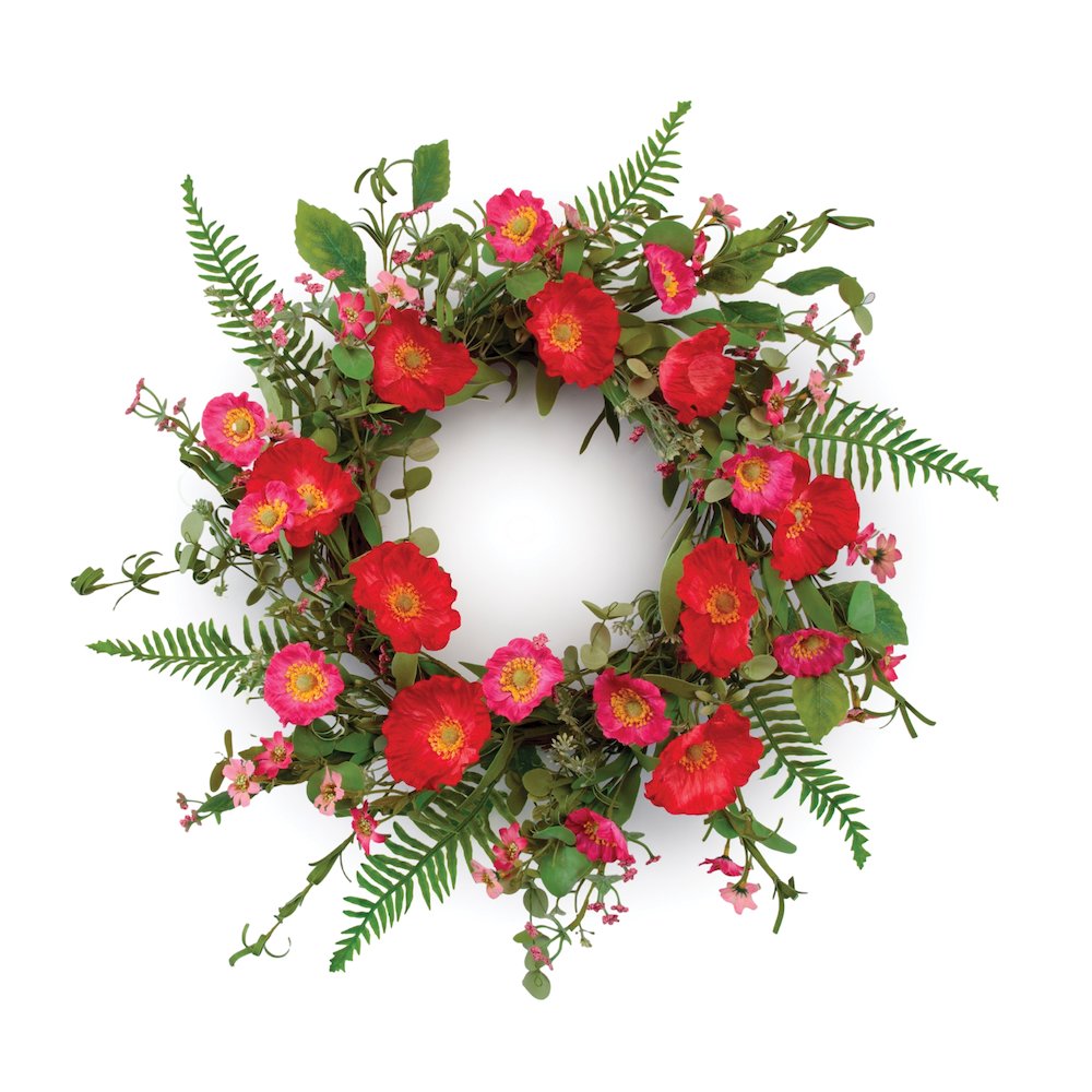 Mixed Poppy Floral Wreath 22"D