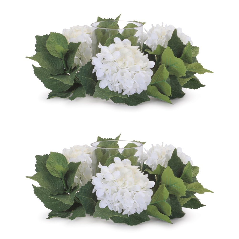 Hydrangea Candle Ring with Glass Hurricane (Set of 2)