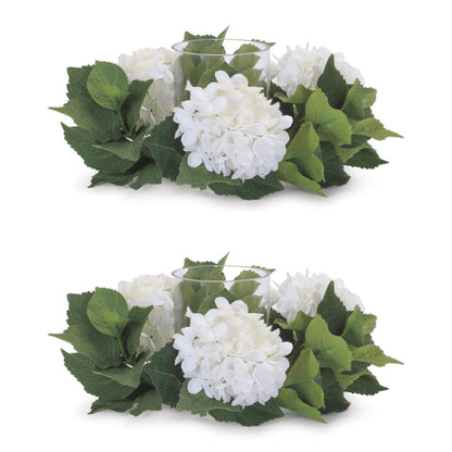 Hydrangea Candle Ring with Glass Hurricane (Set of 2)