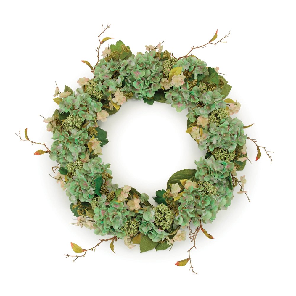 Hydrangea and Seedum Floral Wreath 32"D