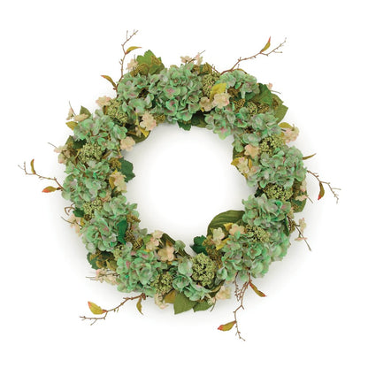 Hydrangea and Seedum Floral Wreath 32"D