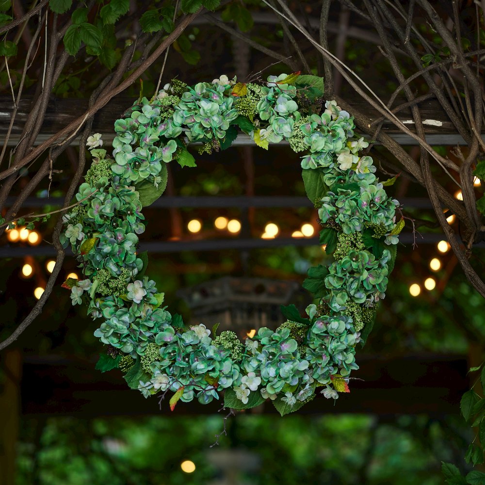Hydrangea and Seedum Floral Wreath 32"D