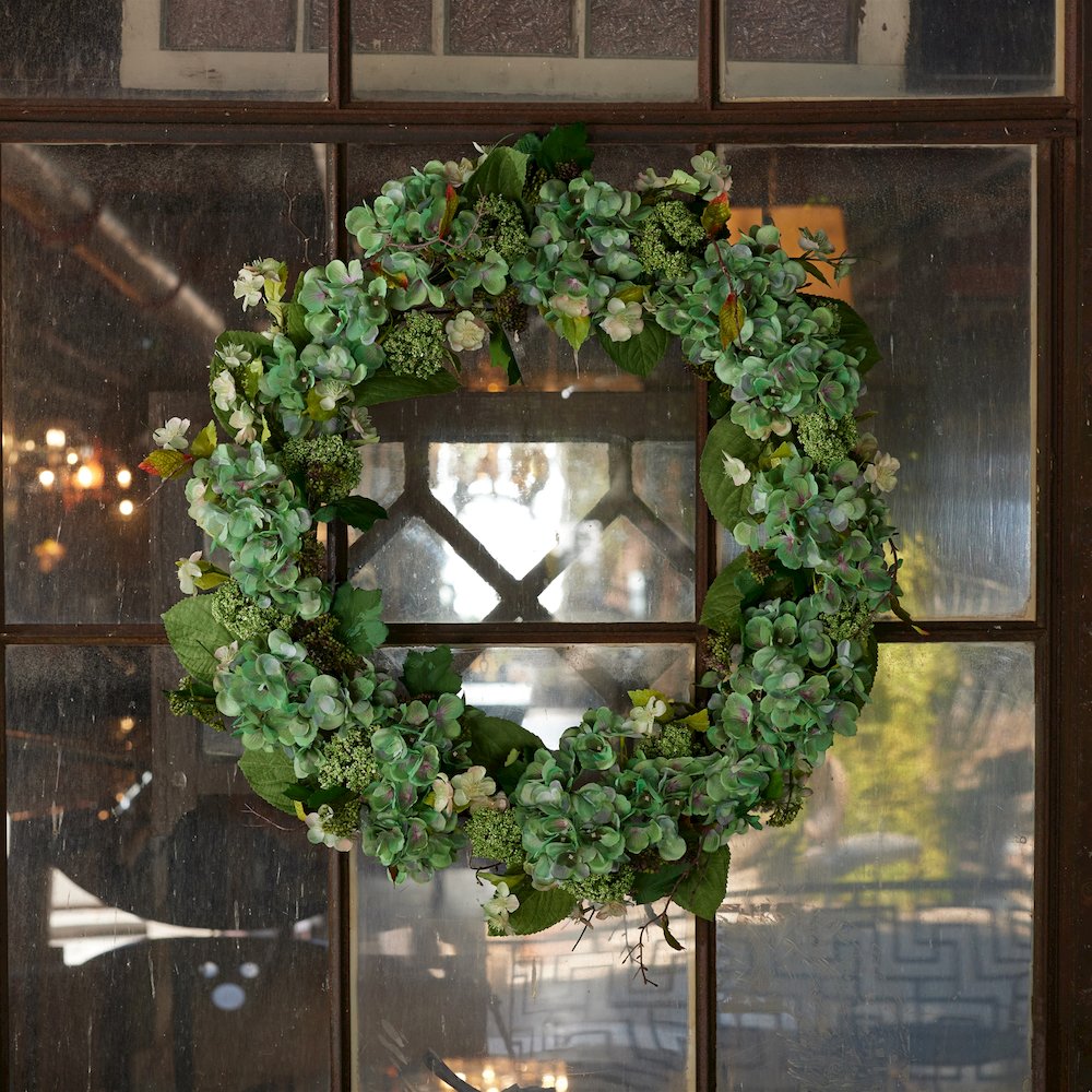 Hydrangea and Seedum Floral Wreath 32"D