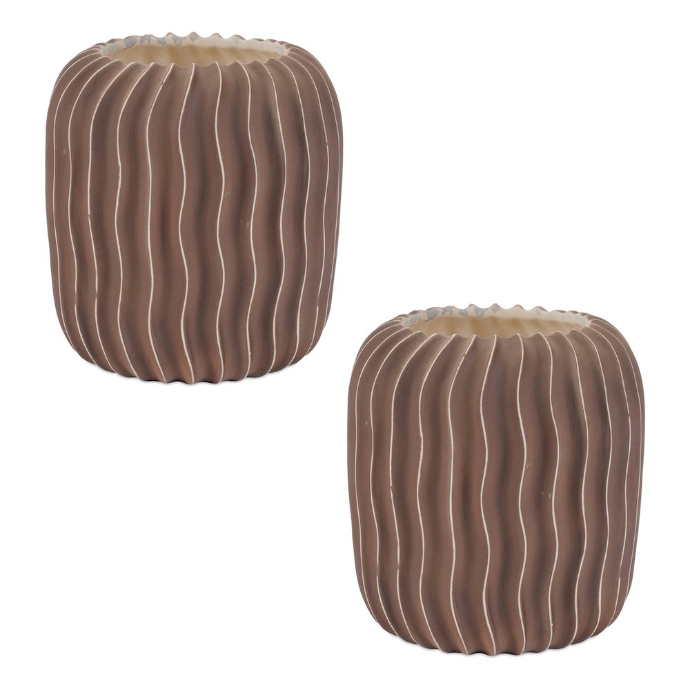 Wavy Ribbed Ceramic Vase (Set of 2)
