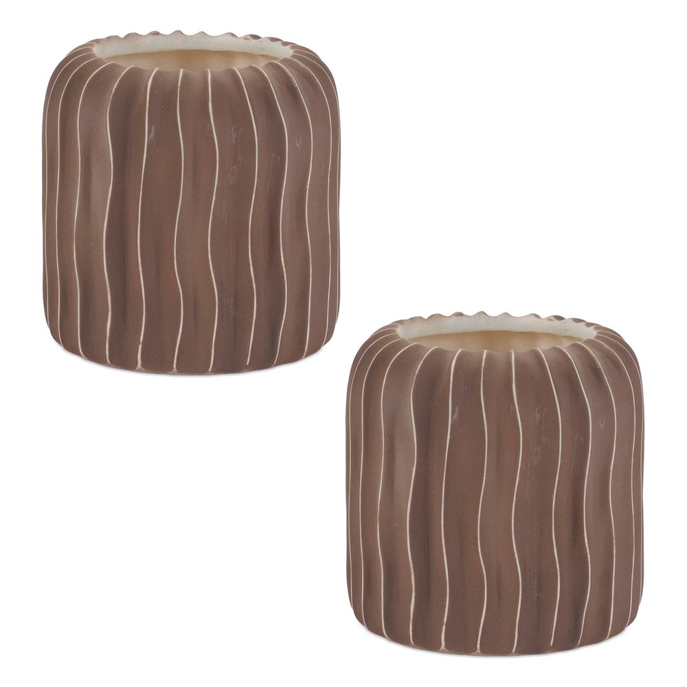 Wavy Ribbed Ceramic Vase (Set of 2)