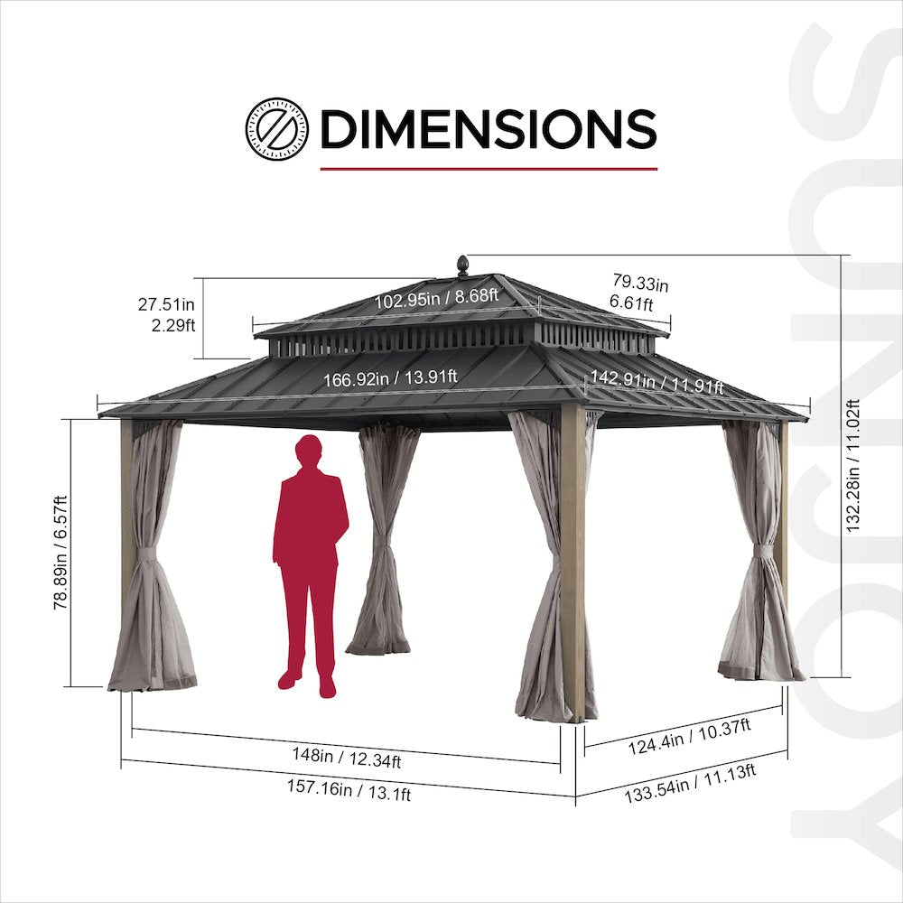 14 ft. x 12 ft. Kingston Extra-Tall, Wide Hardtop Wood Gazebo