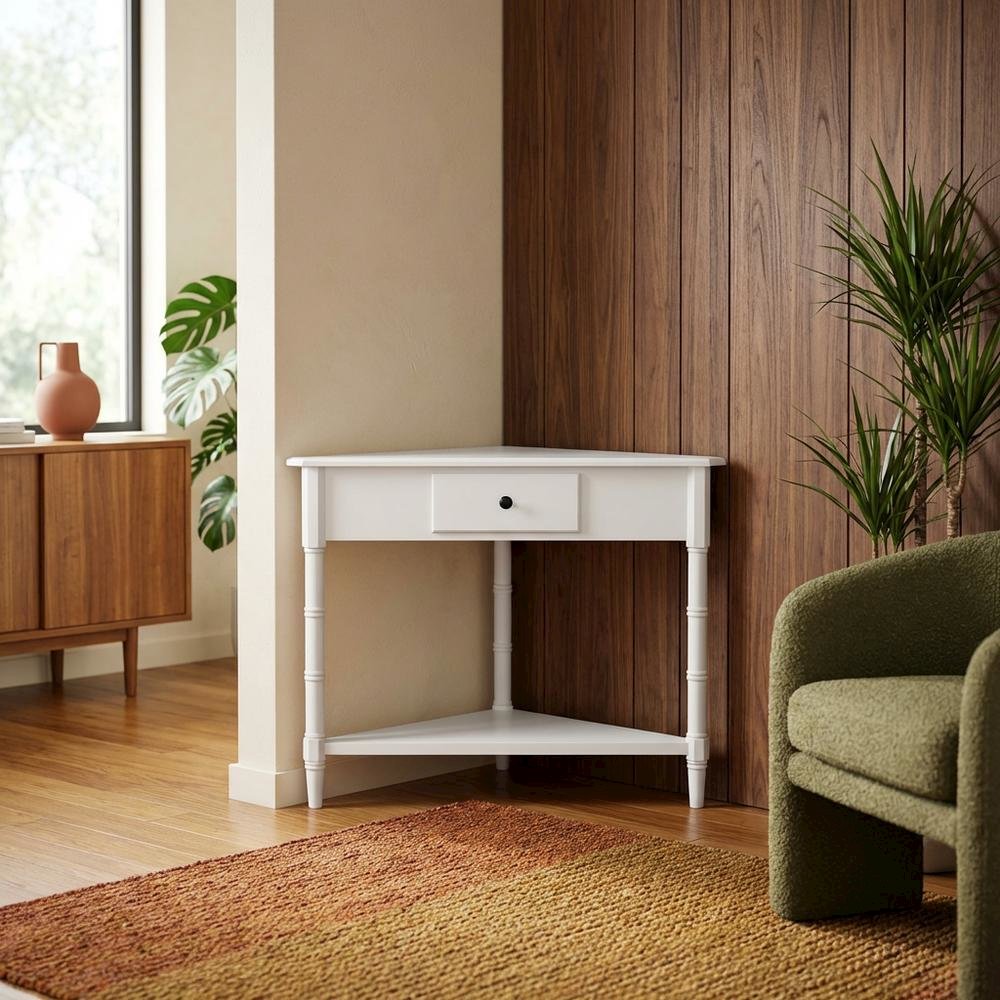 Corner Table with Storage Drawer for Living Room, Modern Design