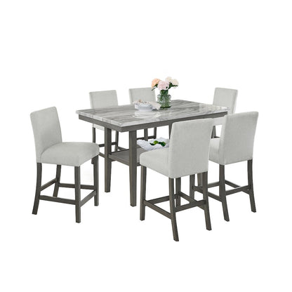 Selena 7-Piece 60" Gray Faux Marble Counter Height Dining Set