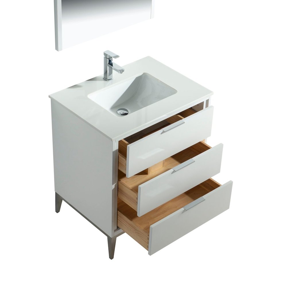 Divani 30'' Gloss White Vanity W/ Quartz Counter Top  (Back Splash Free)