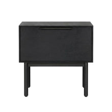 Black modern nightstand with mahogany wood veneer and spacious drawer