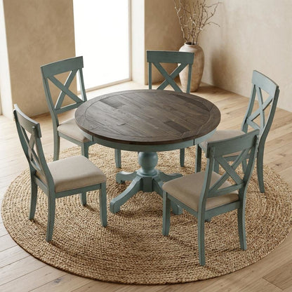 Round Dining Table Set with Cross-Back Chairs, Stylish and Durable