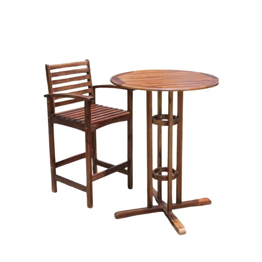 3 Piece Bistro Set, Acacia Wood, Bar Height Table and Two Chairs, Brown