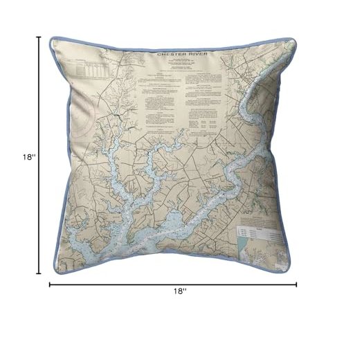 Chester River, MD Nautical Map Large Corded Indoor/Outdoor Pillow 18x18