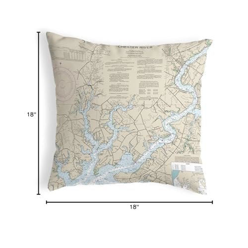 Chester River, MD Nautical Map Noncorded Indoor/Outdoor Pillow 18x18