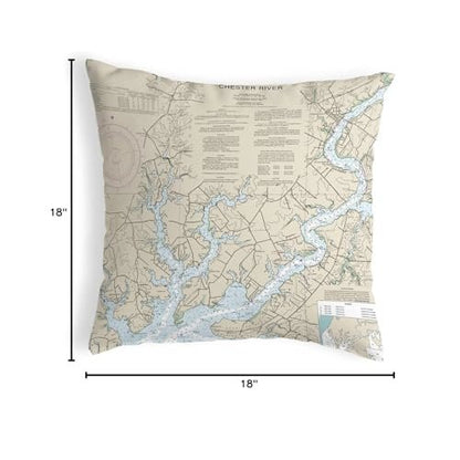 Chester River, MD Nautical Map Noncorded Indoor/Outdoor Pillow 18x18
