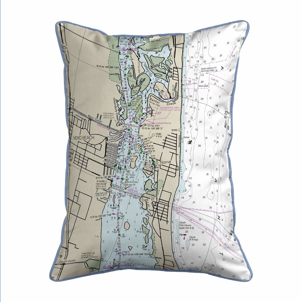 Vero Beach, FL Nautical Map Small Corded Indoor/Outdoor Pillow 11x14