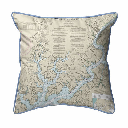Chester River, MD Nautical Map Large Corded Indoor/Outdoor Pillow 18x18