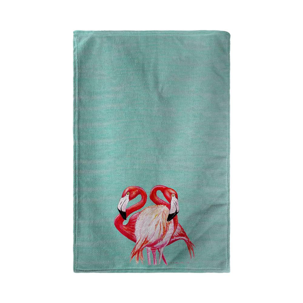 Two Flamingos - Aqua Beach Towel