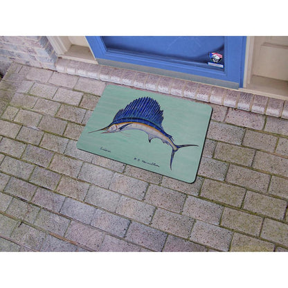 Sailfish on Teal Door Mat 18x26
