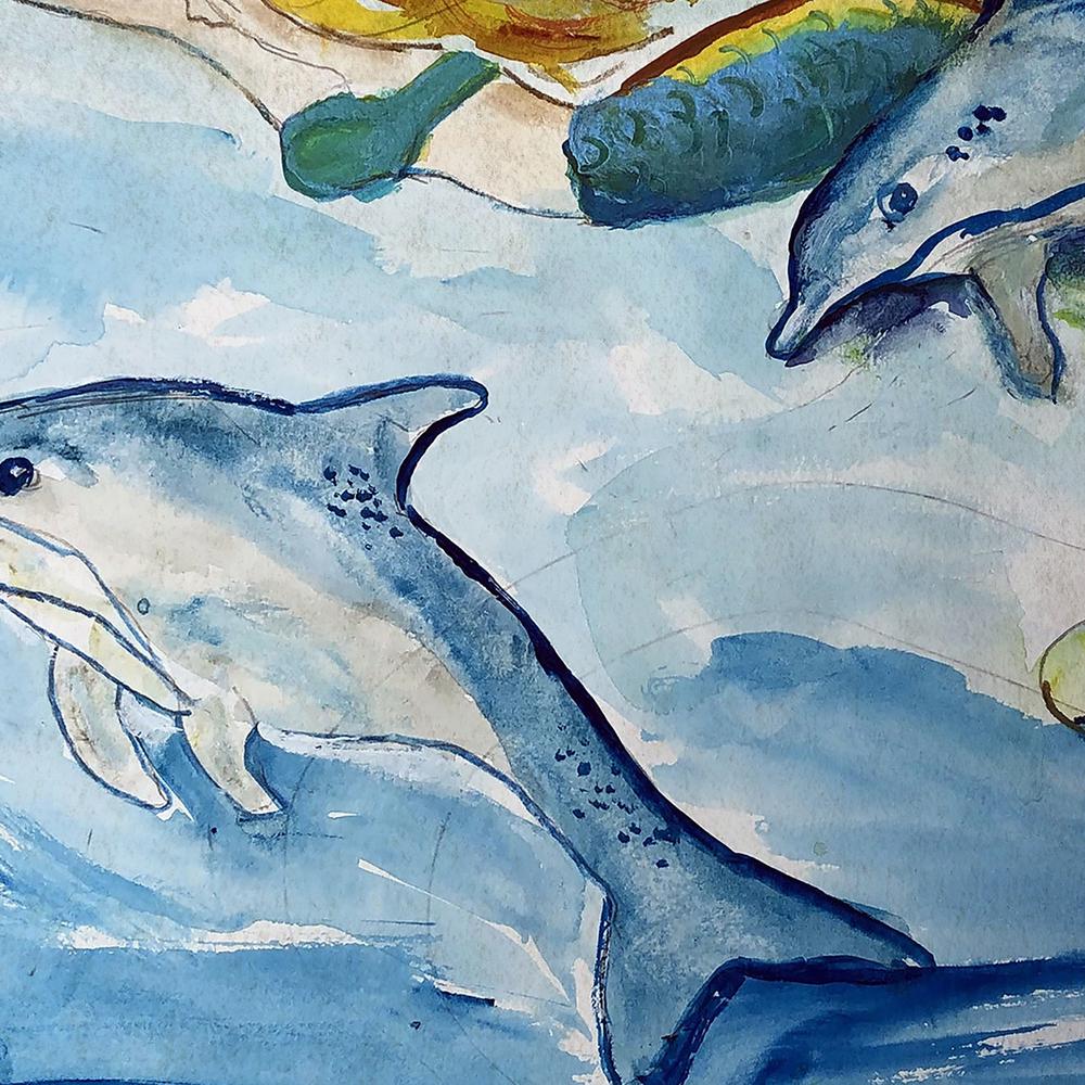 Mermaid and Dolphins Large Door Mat