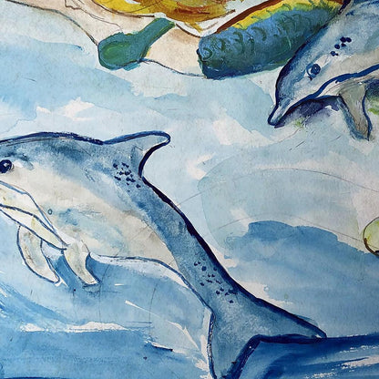 Mermaid and Dolphins Large Door Mat
