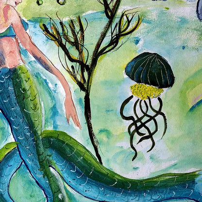 Mermaid and Jellyfish Large Door Mat