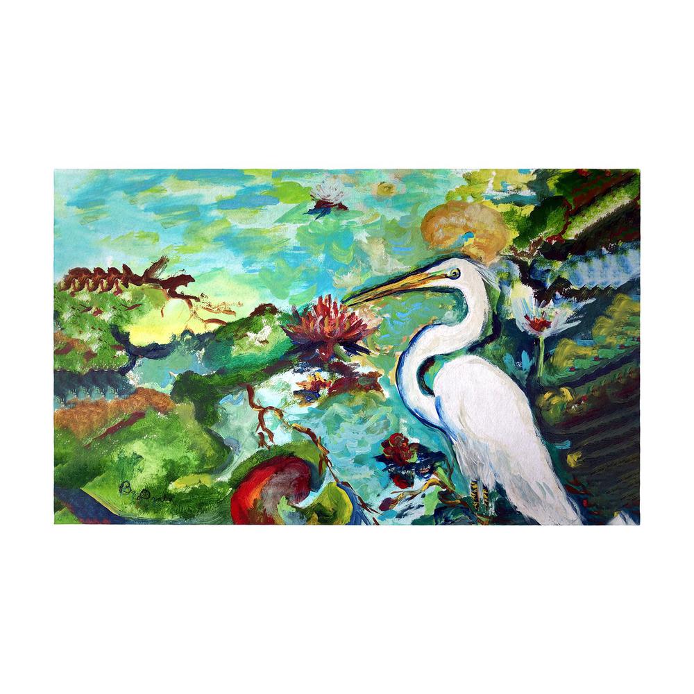 Egret and Waterlilies Large Door Mat