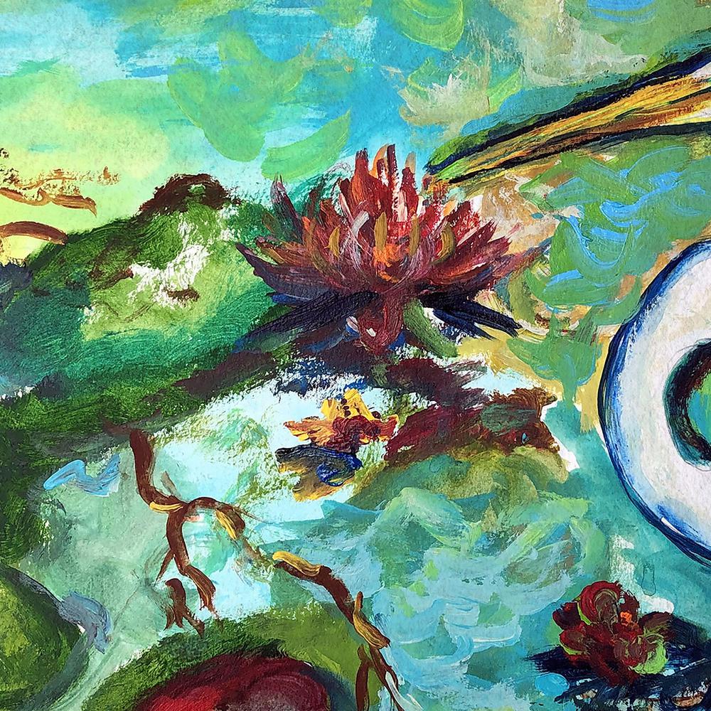 Egret and Waterlilies Large Door Mat