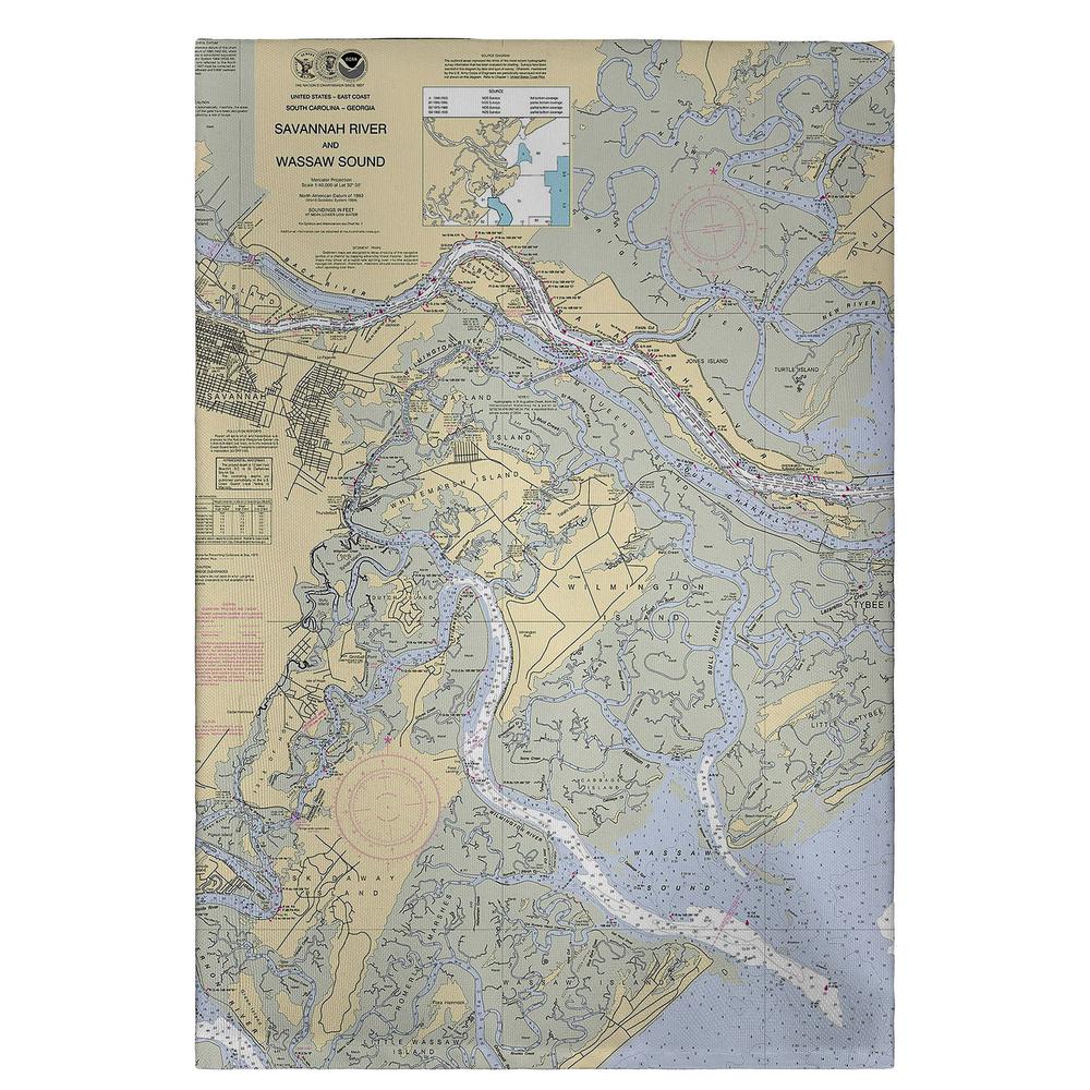 Savannah River and Wassaw Sound, GA Nautical Map Guest Towel