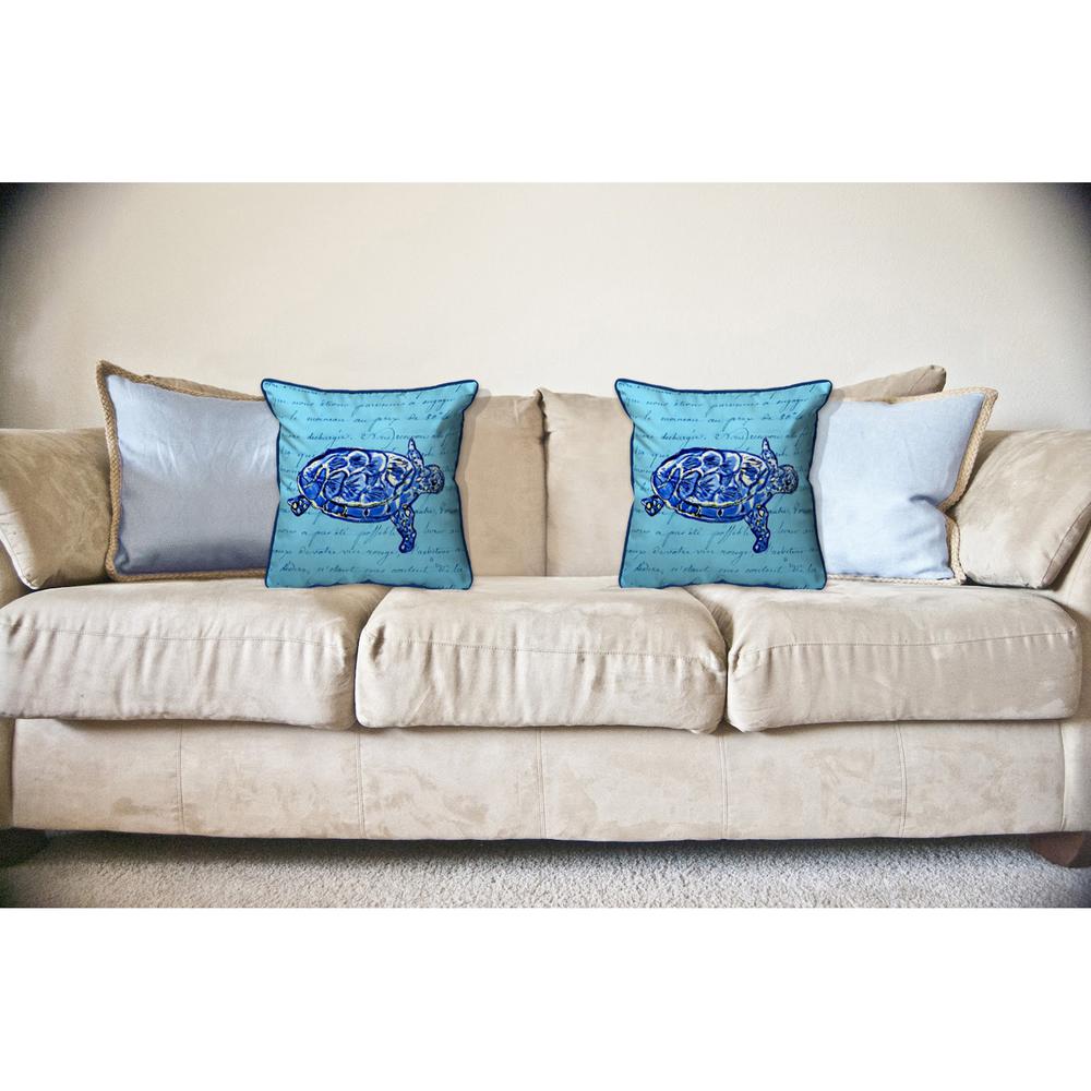 Sea Turtle Blue Script Large Indoor/Outdoor Pillow 16x20