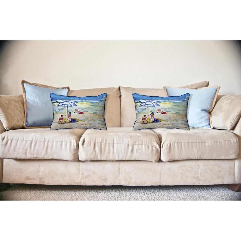 Playing On The Beach Large Indoor/Outdoor Pillow 16x20