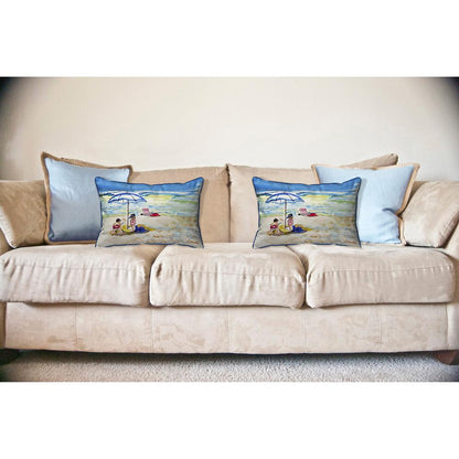 Playing On The Beach Large Indoor/Outdoor Pillow 16x20