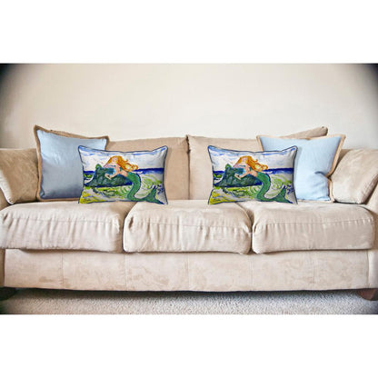 Mermaid on Rock Large Pillow 16x20