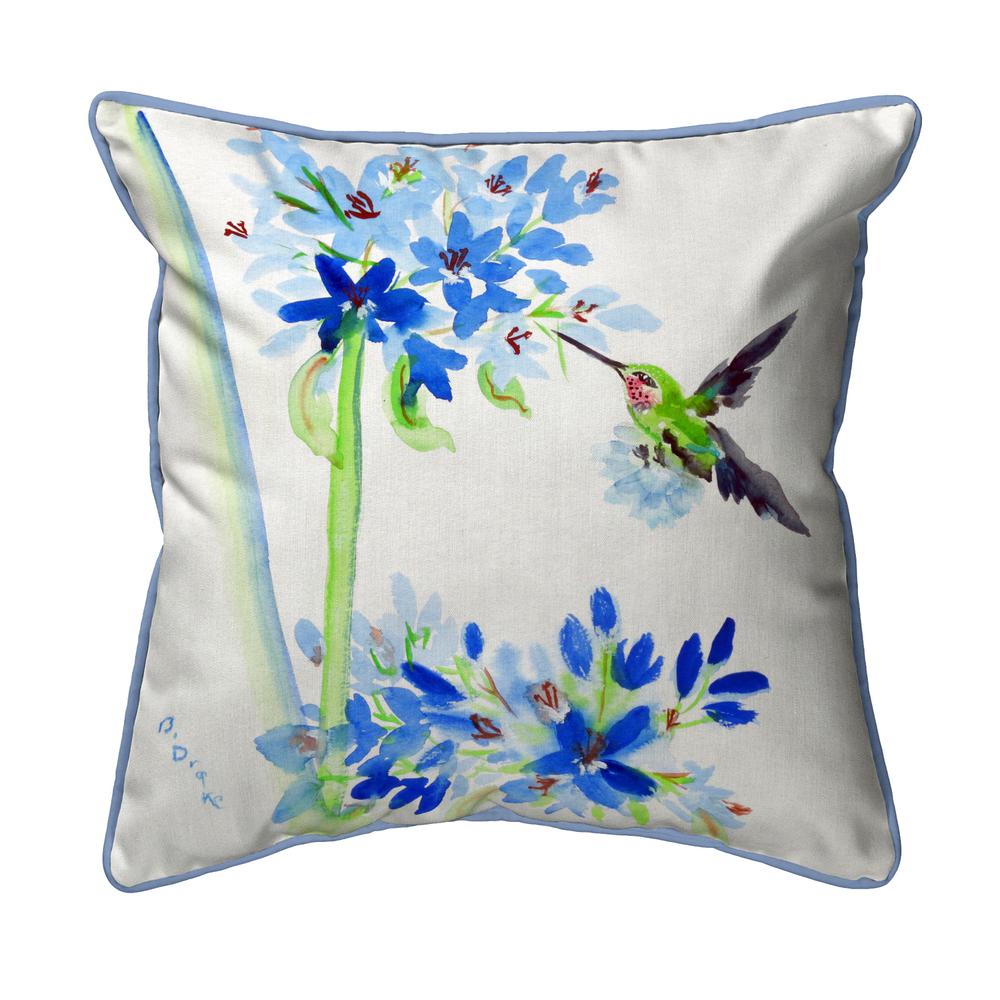 Hummingbird & Blue Flowers Large Pillow 18x18