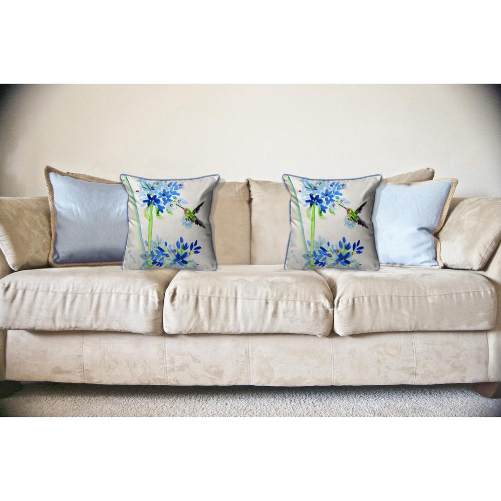Hummingbird & Blue Flowers Large Pillow 18x18