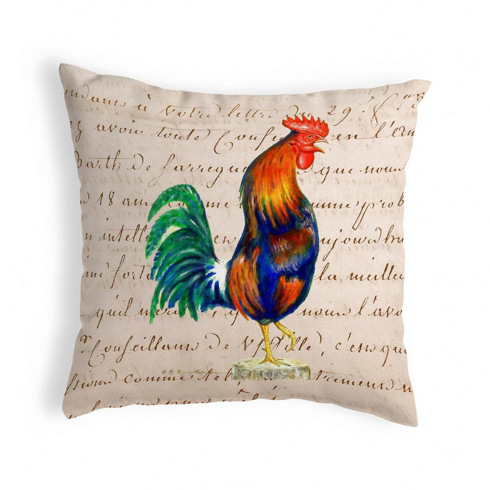 Rooster on Beige Script Small Noncorded Pillow
