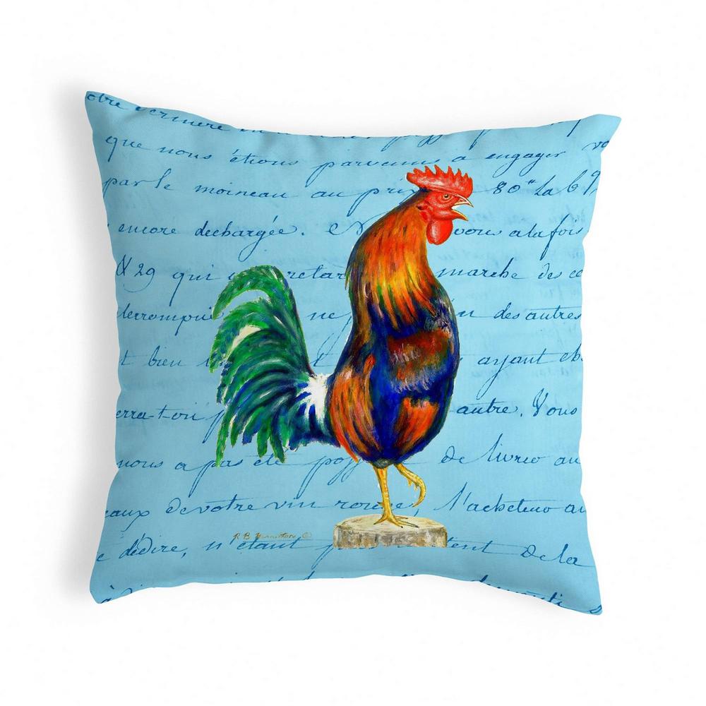 Blue Rooster Script - Small No-Cord Pillow 12x12