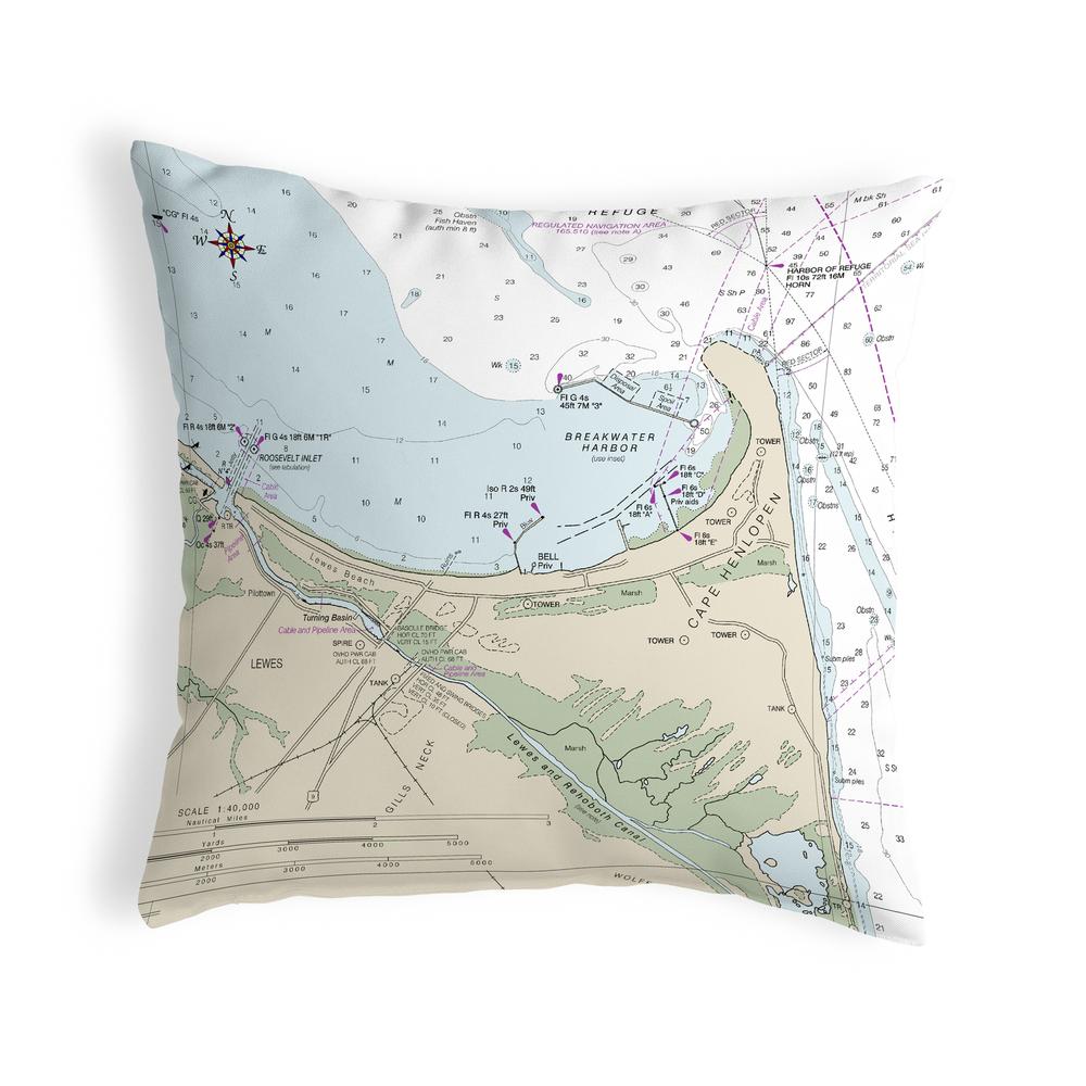 Lewes, DE Nautical Map Noncorded Indoor/Outdoor Pillow 12x12