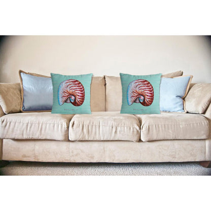 Nautilus Shell - Teal No Cord Pillow 18x18