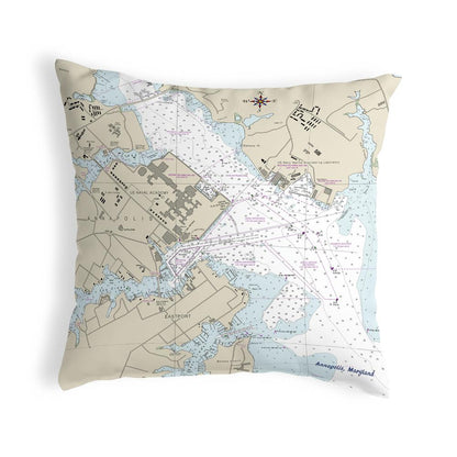 Annapolis - USNA, MD Nautical Map Noncorded Indoor/Outdoor Pillow 18x18