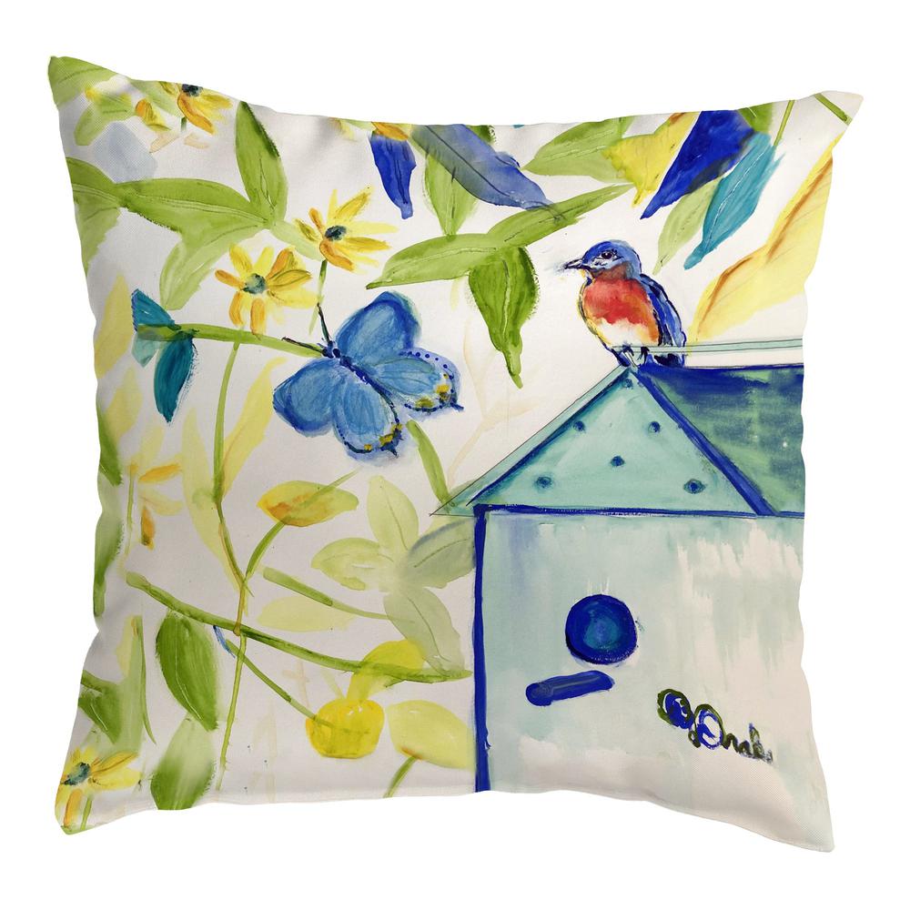 Blue Bird House No Cord Pillow 18x18
